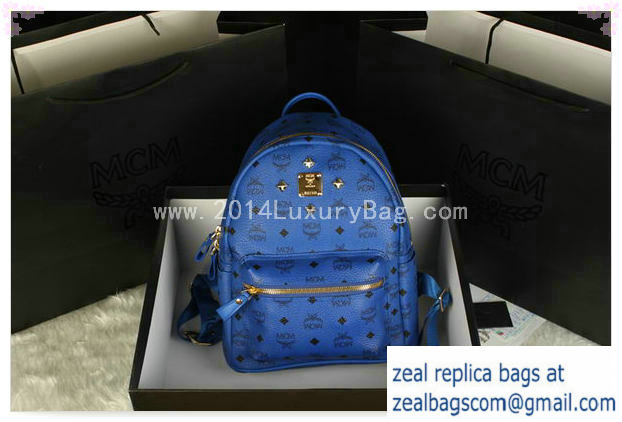 High Quality Replica MCM Stark Backpack Large in Calf Leather 8004 Blue - Click Image to Close